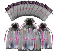 Jexila Paquete de 100 bolsas de pestañas para clientes para el cuidado posterior de las pestañas, bolsas de malla negra con cordón, pequeñas bolsas de regalo de maquillaje y belleza para mujeres (5 x