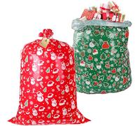 Jexila Paquete de 2 bolsas de regalo de Navidad jumbo de 56 x 36 pulgadas, bolsa de plástico extragrande de Navidad con etiqueta y corbata, bolsas de regalo gigantes de regalo de Navidad