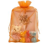 Jexila Paquete de 50 bolsas de regalo de organza naranja de 8 x 12 pulgadas, bolsa grande de malla con cordón para envolver regalos de Halloween, bolsa de dulces para niños, cumpleaños, fiesta de