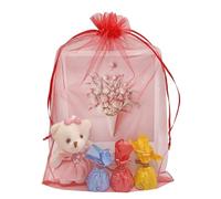 Jexila Paquete de 50 bolsas de regalo de organza roja de 8 x 12 pulgadas con cordón, bolsa de malla grande para regalos de Navidad, Día de la Madre, bolsas de regalo