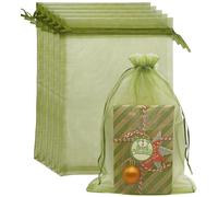 Jexila Paquete de 50 bolsas de regalo de organza transparente verde oliva de 8 x 12 pulgadas, bolsa de regalo grande de malla con cordón para regalo del día de San Patricio, bolsas de dulces