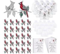 Jexine Los juegos de 240 pines de cardenal incluyen 80 broches de cardenal rojo, 80 tarjetas conmemorativas, 80 bolsas de regalo de organza con texto en inglés "Those We Love Do Not Go Away", regalos