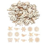 JEXOWIQ 100 Piezas Cortes de Madera Natural Flores y Mariposas para Manualidades Decoración del Hogar Figuras de Madera para Pintar DIY Proyectos Creativos