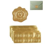 JEXOWIQ 100 Piezas Pegatinas Doradas de Sello Pegatinas en Relieve de Sobre de Corazón Sellos de Cera Autoadhesivos para Invitación Boda Bolsa Papel Regalo Cumpleaños,Oro