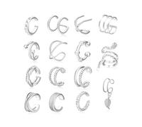 JEXOWIQ 15Pcs Ear Cuff Pendientes Sin Agujero Mujer Ajustables Pendientes Clip Mujer, Earcuffs Mujer, Sin Agujero Pendiente Falso Pendientes Clip de Cartílago Pendientes de Oreja,Plat