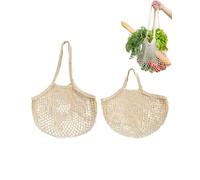 JEXOWIQ 2pcs Bolsas de Malla Reutilizables,Algodón Orgánico de Bolsa de Malla,Bolsa de Compras de Algodón Portátil y Lavable con Asa Larga, Bolsas de Malla de Algodón para Frutas y Verduras