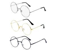 JEXOWIQ 3Pcs Gafas redondas unisex, gafas disfraz,gafas falsas,disfraz de mago, estilo retro de los años sesenta, accesorios geek de alambre redondo para disfrazarse, diseño clásico vintage
