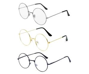 JEXOWIQ 3Pcs Gafas redondas unisex, gafas disfraz,gafas falsas,disfraz de mago, estilo retro de los años sesenta, accesorios g e alambre redondo para disfrazarse, diseño clásico vintage