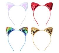 JEXOWIQ 4 pcs Diademas con Orejas de Gato,Coloridas Diademas Orejas de Gato Brillantes con Lentejuelas Diademas de Gato para Niñas y Mujeres Diademas Niñas para Uso Diario y Decoración De Fiesta