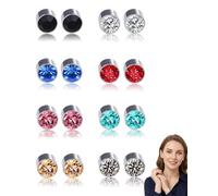 JEXOWIQ 8 Pares Pendientes Magnéticos, pendientes, Sin Necesidad de Perforar,6 mm Pendiente Plata Diamante, Pendiente de Imán para Hombres y Mujeres, hombre plata