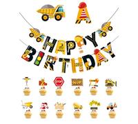 JEXOWIQ Decoración de Pastel Excavador Cumpleaños Decoration bandera de cumpleaños Cake Topper Tractor Decoración de Pastel Excavadora para Regalos Niños Cumpleaños uego de Decoración de Pasteles