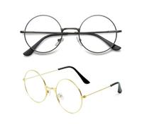JEXOWIQ gafas,2 pcs Redondas Unisex Plateadas Gafas Estilo Retro de los años Sesenta Lentes Transparentes,Gafas para Vestir Montura de Metal Accesorios para Vestir,Gafas clásicas de DIS