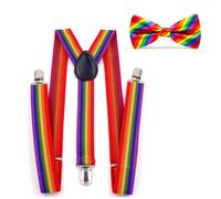 JEXOWIQ Juego de pajarita con tirantes arcoíris, estilo de espalda en Y, cómodo, ajustable, elástico, con clips, unisex, para gay,orgullo, verano y festivales, fiesta de cosplay, color(2 pcs)