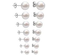 JEXOWIQ Pendientes de Perlas para Mujer - 7 Pares Clásicos en Plata, 4/5/6/7/8/10/12MM, Perlas Naturales Hipoalergénicas