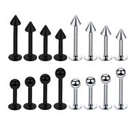 JEXOWIQ piercing - 16pcs 1.2mm 316L esférico + cónico acero inoxidable labio piercing Tragus Helix cartílago pendiente barbell Stud, 6-12 mm longitud de la barra