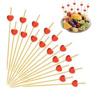 JEYEY Pinchos de Cóctel con Corazón, 100cs Brochetas De Cóctel, Palillos De Cóctel, Brochetas De Amor, Palillos De Cóctel De Bambú con Forma De Corazón, para Fiesta de San Valentín Carnaval (Rojo)