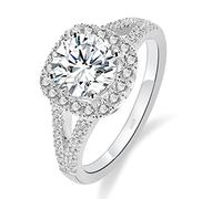 JEYHLOPX Anillos de compromiso de moissanita de 2 quilates para mujer, anillo de boda con halo de diamantes cultivados en laboratorio VVS1 de corte redondo, color D, 10.5, Piedra