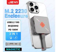 JEYI Caja magnética M.2 2230 SSD con Magsafe para iPhone 16/15 ProRes, compartimiento de pantalla HD 8K/4K, USB 10Gbps, carga PD de 100W Plata