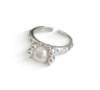 JEYORZY 1 Pcs Anillo de Plata con Perlas Irregulares, Ajustable para Mujer, Envolvente Perlas, Moderno, Decorativo