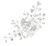 JEYORZY 1 Pcs Peine Lateral de Novia con Flores Plateadas y Perlas, Tocados de Boda con Hojas de Cristal, Accesorios para el Cabello para Mujeres