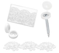 JEYORZY 150 Piezas Tapa de Tornillo de Plástico, Tapas Cubierta de Tornillo con Bisagras para Tornillos de Número 6 y 8, para Armarios de Muebles, con Caja de Almacenaje, Blanco