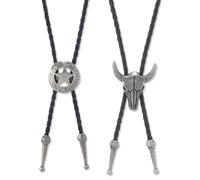 JEYORZY 2 Pcs Corbatas de Cuero de Vaquero, Corbata de Bolo, Corbata de Vaquero Para Fiesta, Corbata de Rodeo, Corbata de CinturóN Estilo Western,Regalo de Fiesta,Accesorio Vintage Elegante y Versátil