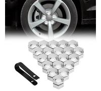 JEYORZY 20 pcs Tapas Tuercas 19mm, Tapones Tornillos Ruedas Coche, tapas para tuercas de rueda, Tapas Tuercas Perno Rueda, para la mayoría de tornillos de rueda, con Herramienta de Extracción, plata