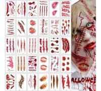 JEYORZY 30 Hojas Halloween Zombie Cicatrices Tatuajes Pegatinas, Tatuaje Cicatrices Herida Sangre Pegatinas,Realista Horror Tatuaje temporal, Pegatinas Heridas Halloween, Cicatrices Halloween