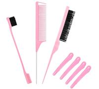 JEYORZY 3Pcs Kit Peine Peinar Cabello con 4 Clips De Pico De Pato, Cepillo de Pelo Esponjoso, Cepillo de Borde de Boble Cara, Peine de Cola de Rata de Peluqueria Profesional para Salones y Peluquerías