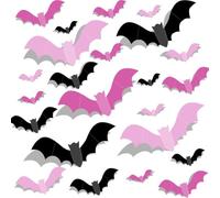 JEYORZY 48PCS Pegatinas de Pared de Murciélago, ecoración de pared de murciélagos de Halloween rosas, decoración de Halloween, Halloween 3D Murciélagos Pegatinas Decoraciones, Suministros para Fiestas