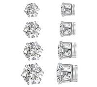 JEYORZY 4Pare Pendiente Iman Hombre, Pendientes de Iman para Hombre Mujer Inoxidable Hombres Diamante Pendientes Magnéticos Sin Agujero Perforacion Circonita Falso Pendiente Clip 5/6/7/8mm