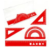 JEYORZY 4pcs Juego de reglas, Escuadra cartabon y transportador, conjunto de regla, reglas metalicas, reglas escolares reglas kit, conjunto de geometría para el maestro estudiante de la escuela, Rojo