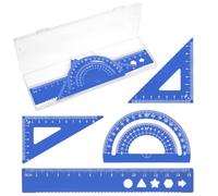 JEYORZY 4pcs Juego de reglas, Escuadra cartabon y transportador, conjunto de regla, reglas metalicas, reglas escolares reglas kit, conjunto de geometría para el maestro estudiante de la escuela, Azul