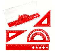 JEYORZY 4pcs Juego de reglas, Escuadra cartabon y transportador, conjunto de regla, reglas metalicas, reglas escolares reglas kit, conjunto de geometría para el maestro estudiante de la escuela, Rojo