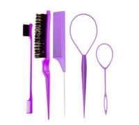 JEYORZY 5 pcs Herramientas para Cola de Caballo, Cabello Pull Aguja, Peines de Cola,Set de Peinado,cinta para el pelo para mujer Twister Herramienta de Trenzado para Peinados Creativos(Morado)