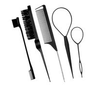 JEYORZY 5 pcs Herramientas para Cola de Caballo, Cabello Pull Aguja, Peines de Cola,Set de Peinado,cinta para el pelo para mujer Twister Herramienta de Trenzado para Peinados Creativos(Negro)