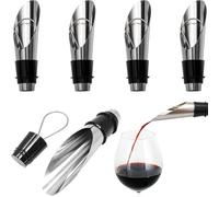 JEYORZY 5 Piezas Vertedor de Acero Inoxidable, con 5 tapon botella cava, tapon champán, tapones vino, Botellas Cónica Boquillas Anti-Goteo Dispensador, que mantiene el vino y el champán frescos