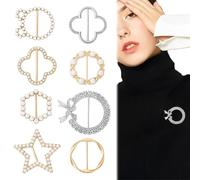 JEYORZY 8 Clips para Anillos de Bufanda, Clips de Hebilla de Anillo de Bufanda con Perlas, Clips de Corbata de Camiseta Circulares, Broches Ropa, Clip de Círculo de Metal de Moda para Ropa de Mujer