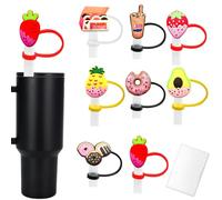 JEYORZY 8 pcs Accesorios para Pajita Stanley Cup, 10mm Pajitas Cubiertas Accesorios, Material de Silicona a Prueba de Polvo, Tapas de Pajitas de Lindo alimento, Cubierta de Pajita para Stanley Cup