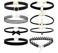 JEYORZY 8 pcs Choker Terciopelo Gargantilla Negro de Cinta para Mujeres, Terciopelo Gargantilla Negro de Cinta, Gargantilla de Terciopelo de Cadena de Tatuaje, Collar Negras Gothic Ajustable Colgante