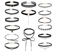 JEYORZY Choker Collares,15 PCS Choker Gargantillas Mujer, Collar Negras Gothic, Collares de Terciopelo Estilo Gótico Gargantilla Collar Gotico Negra Damas Moda de Terciopelo Elástico Negra para Damas