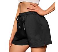 Jezonga Pantalón Deportivo Mujer Verano Shorts Fitness Cintura Alta Push Ups Con Bolsillos Para Ciclismo Entrenamiento Jogging Yoga (Negro, M)