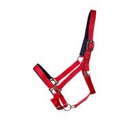 JF-Reitsport Cabestro acolchado de nailon, ajustable en nariz y cuello, con mosquetón, diferentes tamaños y colores (rojo, completo)