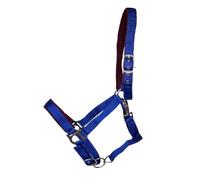 JF-Reitsport Cabestro acolchado de nailon, ajustable en nariz y cuello, con mosquetón, diferentes tamaños y colores (azul, completo)