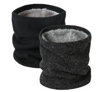 JFAN Calentador de Cuello Forro de Lana Bufanda Circular de Doble Capa a Prueba de Viento para Hombres Mujeres Pañuelo Para el Cuello Súper Suave-Negro+Gris oscuro