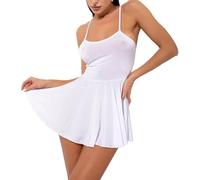 JFAN Conjunto de Lencería con Espalda Descubierta para Mujer Vestido Mini con Correas Ajustables y Tanga 2 Piezas,Blanc