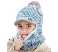 JFAN Gorra con Visera para Niñas de Invierno Sombrero y Bufanda con Forro Polar para Niño Azul