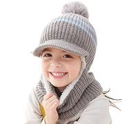 JFAN Gorra con Visera para Niñas de Invierno Sombrero y Bufanda con Forro Polar para Niño Gris