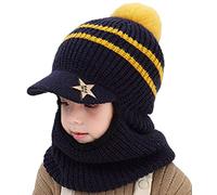 JFAN Gorra con Visera para Niñas de Invierno Sombrero y Bufanda con Forro Polar para Niño Marina