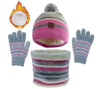 JFAN Gorra y Bufanda para Niña Invierno Set Sombrero para Bebes Conjuntos de Accesorios para Niño de 2-11 años talla única Rosa a rayas